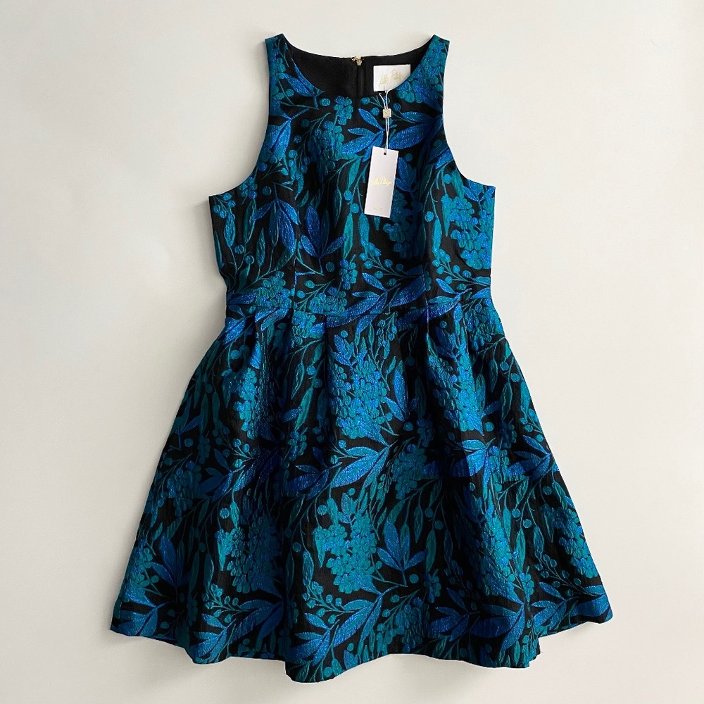 Lilly Pulitzer Dress Jollian Brocade Metallic Shimmer Crew Neck Fit & Flare 8